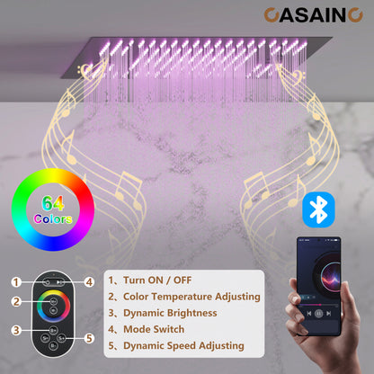 CASAINC 20 Inches Ceiling Mounted Luxury LED Shower System with 6 Body Jets & Handheld Spray with Bluetooth Music