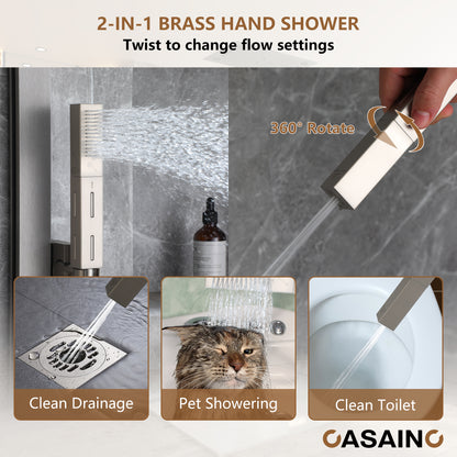 CASAINC 27 Inches Ceiling Mounted Luxury LED Shower System with 6 Body Jets & Handheld Slide Bar Spray