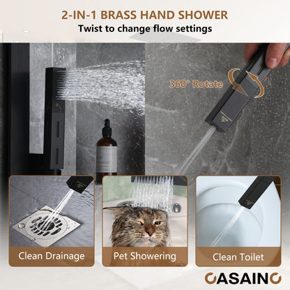 CASAINC 27 Inches Ceiling Mounted Luxury LED Shower System with 6 Body Jets & Handheld Slide Bar Spray