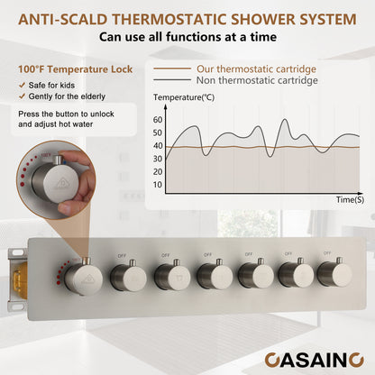 CASAINC 35 Inches Ceiling Mounted Luxury Shower System with 6 Body Jets & Handheld Spray
