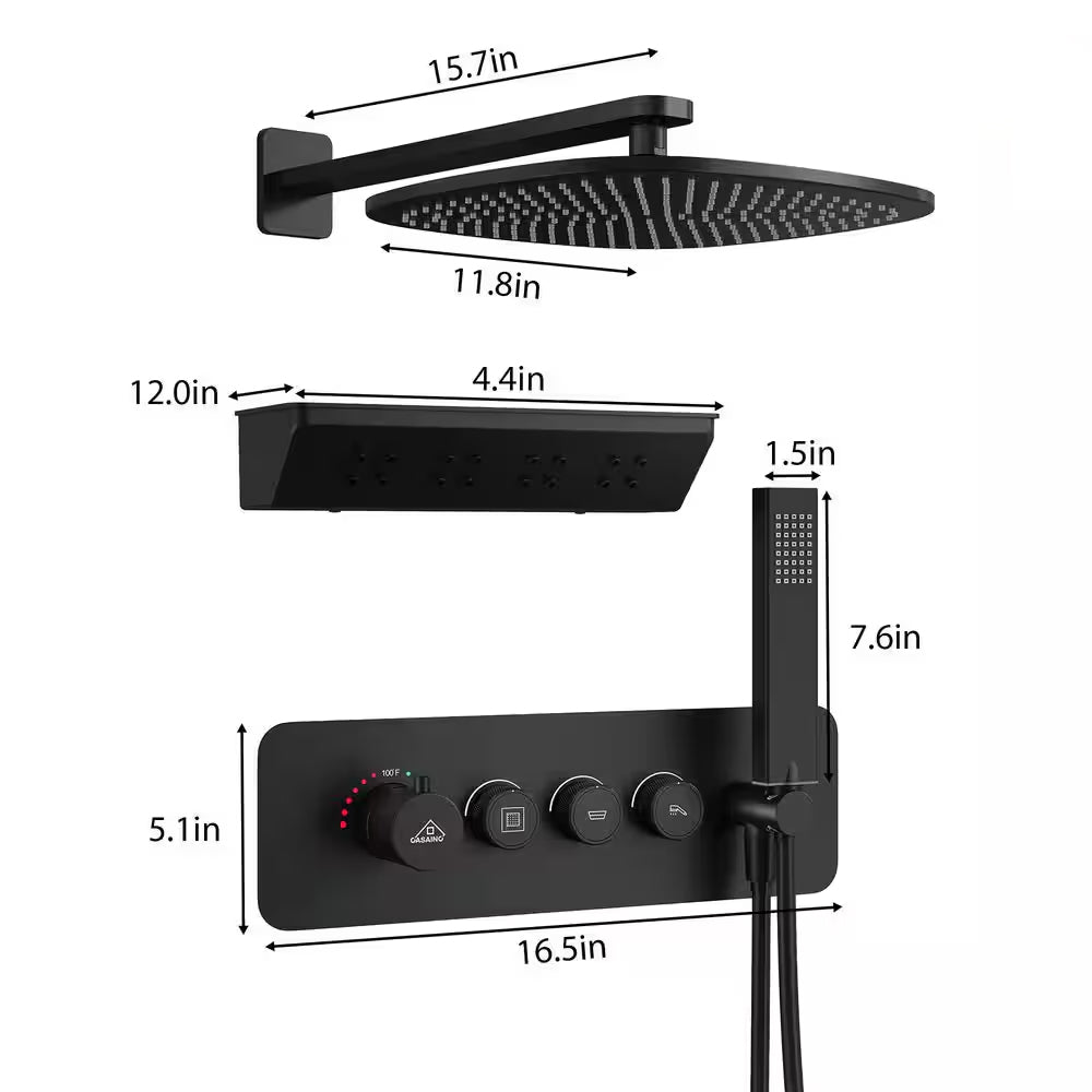 CASAINC 12 Inches Wall Mounted Shower System & Hand Shower Shelf