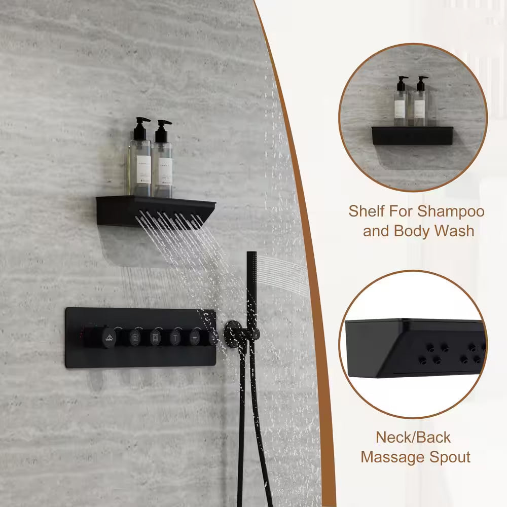 CASAINC 23 Inches Ceiling Mounted Luxury Shower System with Shelf Body Jet