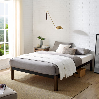 Queen 14" Metal Platform Bed Frame with Wood Slats, Storage Space under Frame, No Box Spring Required, Black/Wood