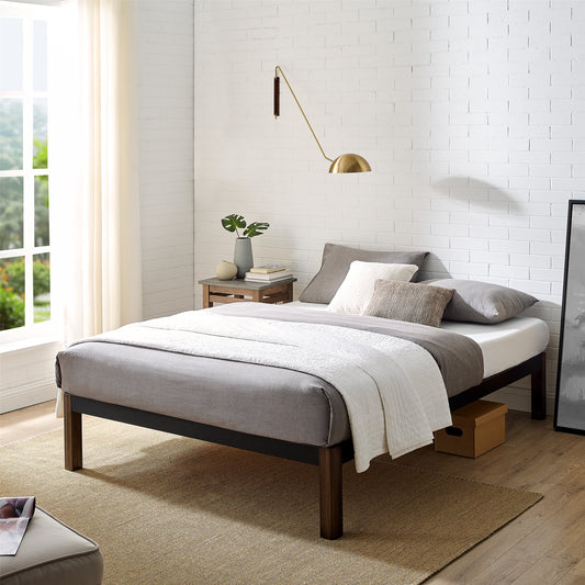 Queen 14" Metal Platform Bed Frame with Wood Slats, Storage Space under Frame, No Box Spring Required, Black/Wood
