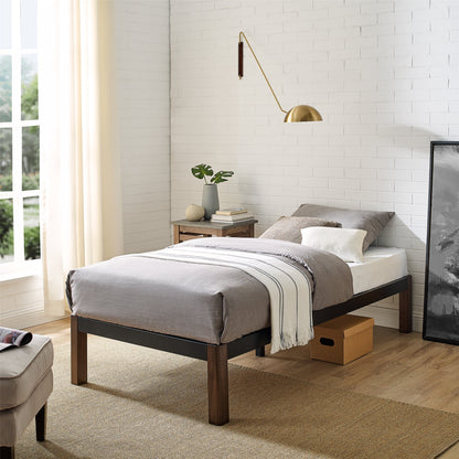 Queen 14" Metal Platform Bed Frame with Wood Slats, Storage Space under Frame, No Box Spring Required, Black/Wood
