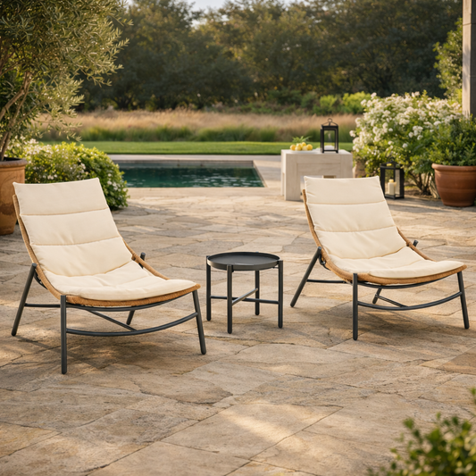 Manhattan 3-Piece Outdoor Patio Conversation Set with Round Side Tablet
