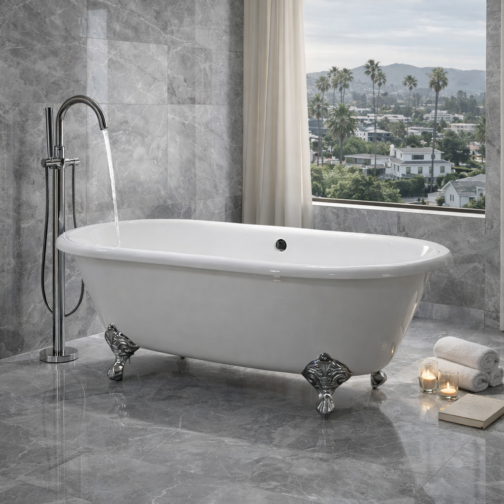 66" Enameled Cast Iron Clawfoot Freestanding Bathtub