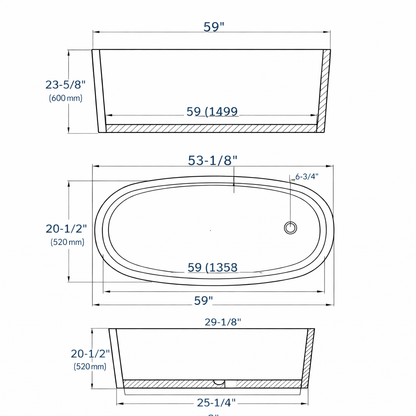 59" Handcrafted Natural Wood Freestanding Soaking Bathtub