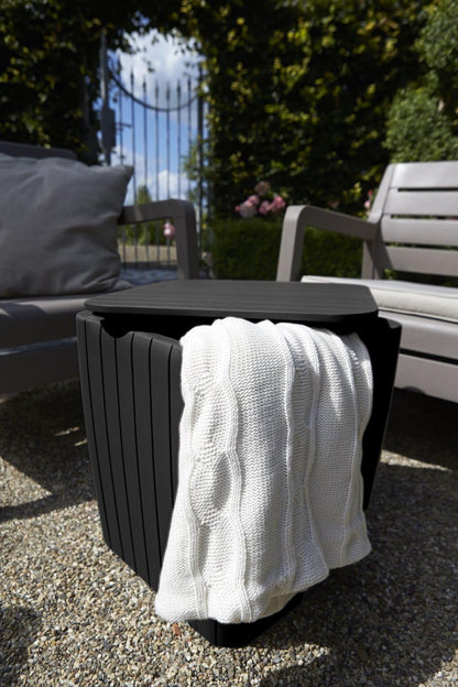 Resin Luzon Outdoor Table with Extra Hidden 10 Gallon Storage for Cushions and Patio Decor, Matte Graphite