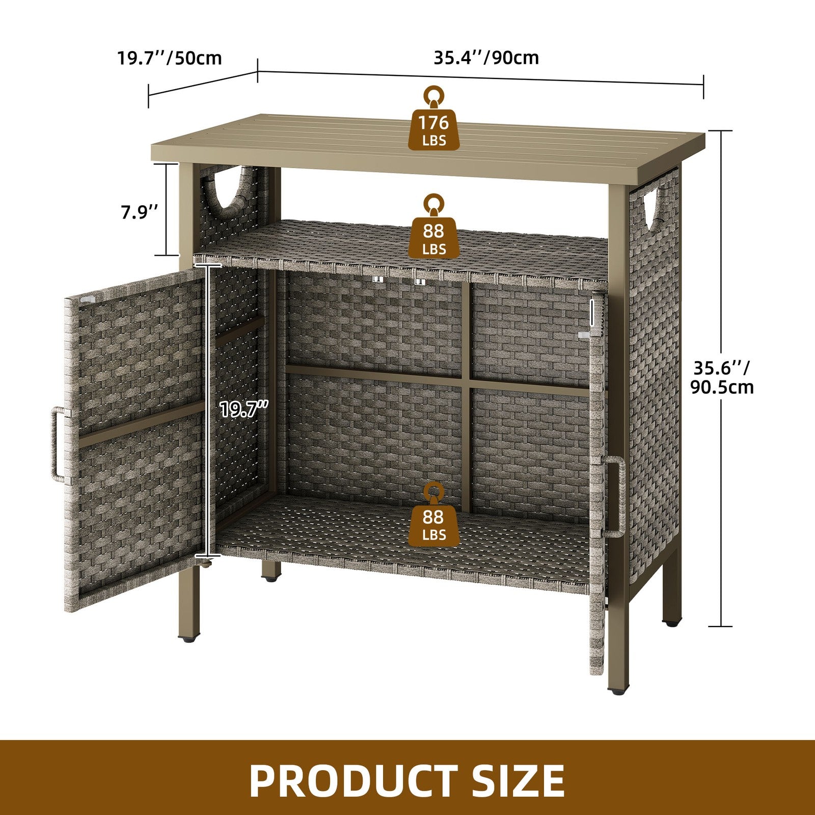 Outdoor Storage Cabinet Patio Wicker Bar Counter Table 2 Doors Backyard Patio