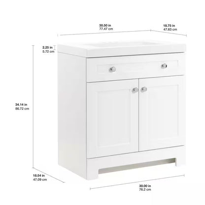 Everdean 31 In. Single Sink White Bath Vanity with White Cultured Marble Top (Assembled)