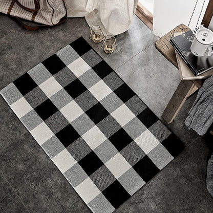 Cotton Buffalo Plaid Rug 2'X3' Black and White Checked Rug Washable Doormats Indoor Outdoor Rugs for Layered Front Door Mats, Porch, Kitchen, Farmhouse, Entryway