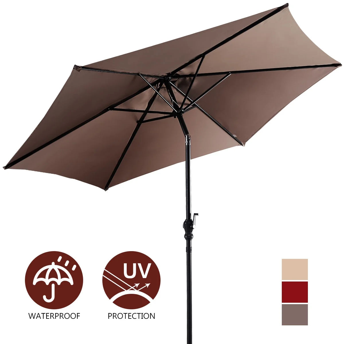 9Ft Patio Umbrella Patio Market Steel Tilt W/ Crank Outdoor Yard Garden (Tan)