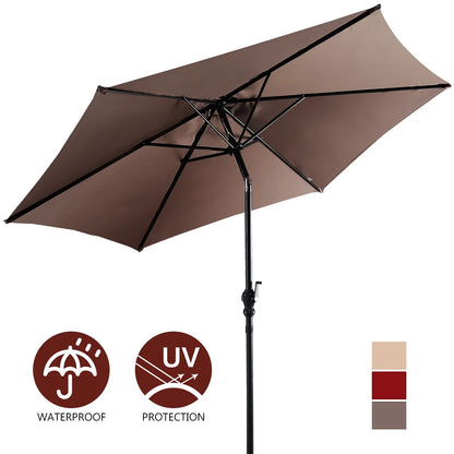 9Ft Patio Umbrella Patio Market Steel Tilt W/ Crank Outdoor Yard Garden (Tan)