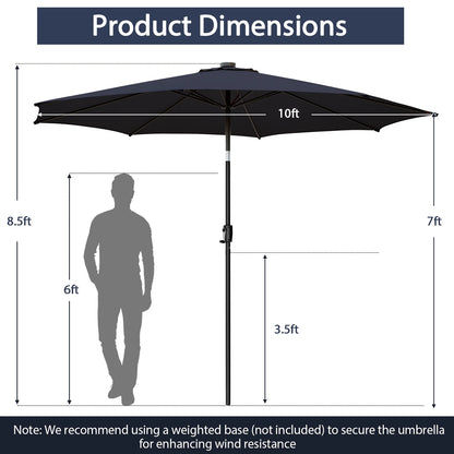 10' Navy round Market Patio Umbrellas, Solar Lighted