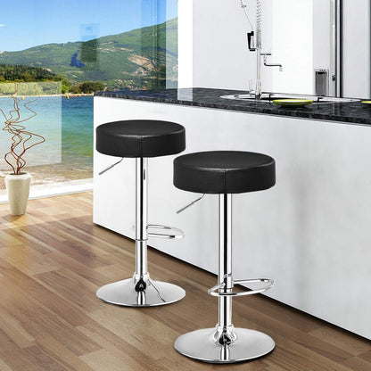 Bar Stool, Modern Swivel Backless round Barstool, PU Leather Armless Bar Chair with Height Adjustable, Chrome Footrest, Sturdy Metal Frame for Kitchen Dining Living Bistro Pub (Black, 1 Pc)