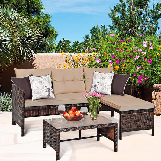3PC Patio Sofa Set Outdoor Sectional Conversation Set Rattan Wicker