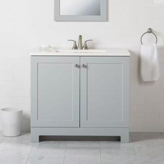 36 In. Single Sink Bath Pearl Gray Vanity with Cultured Marble Top (Assembled)