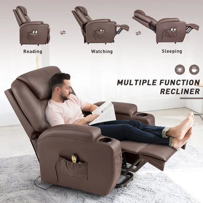Electric Reclining Chair Elderly Lift Recliner with Massage Faux Leather,Brown