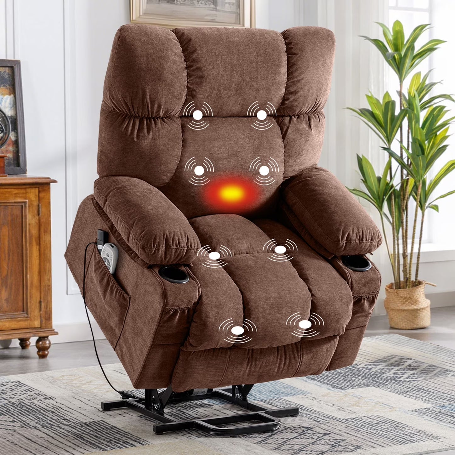 Power Lift Recliner Chair Recliners for Elderly with Heat and Massage Recliner Chair for Living Room with Infinite Position and Side Pocket,Usb Charge Port,Brown