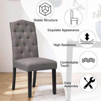 Dining Chairs Set of 2, Tufted Fabric Dining Room Chairs with Nailed Head, Parsons Chairs with Padded Seat, Tall Backrest, Modern Upholstered Armless Dining Chairs for Kitchen, Dining Room
