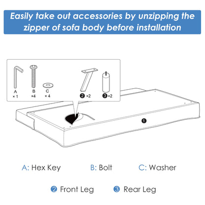 Convertible Futon Sofa Bed Adjustable Sleeper with Stainless Steel Legs