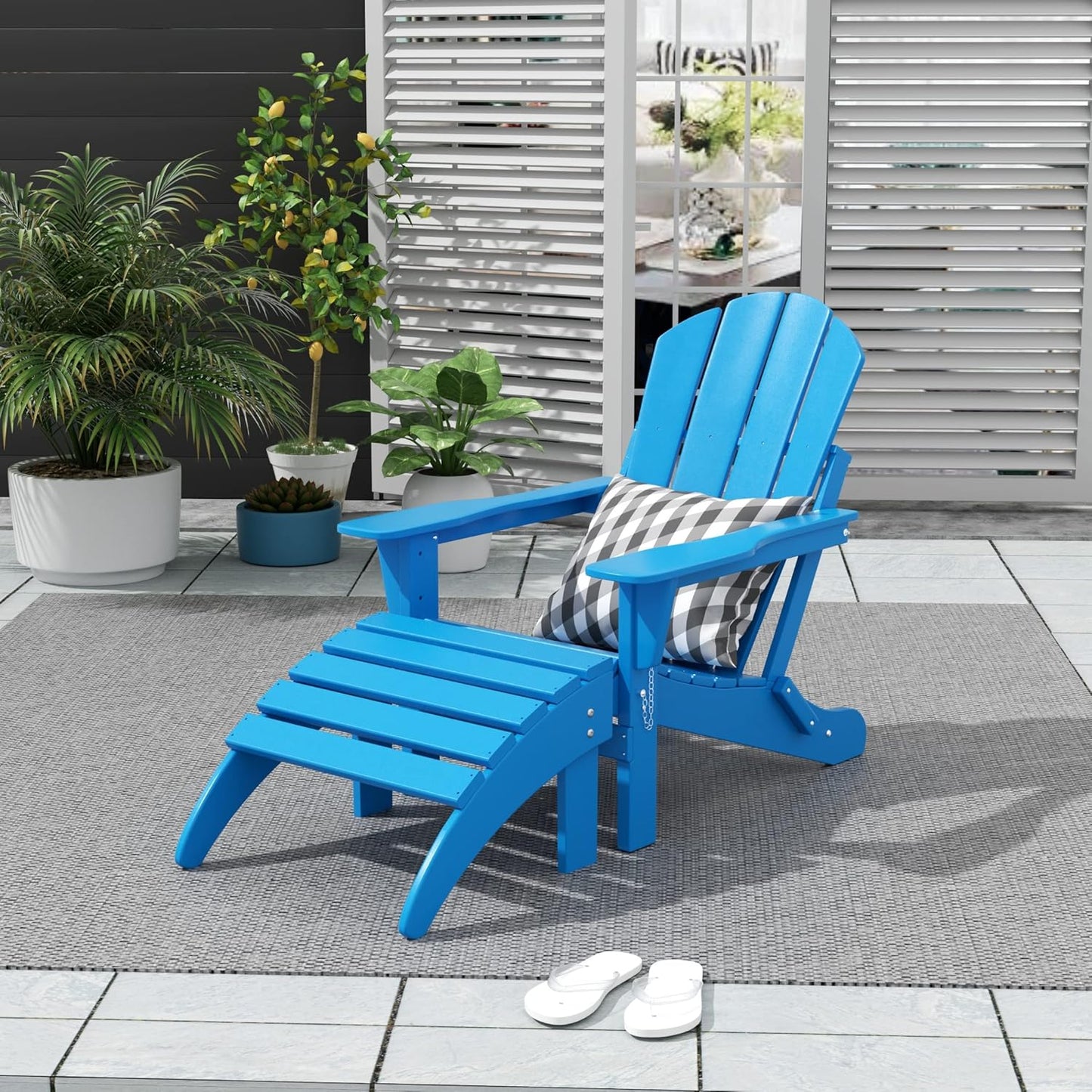 WO Home Furniture Adirondack Chair Outdoor Ottoman Set of 2 PCS Classic Patio Furniture (Pacific Blue)