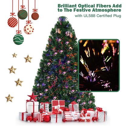 5Ft Pre-Lit Fiber Optic PVC Christmas Tree Metal Holiday