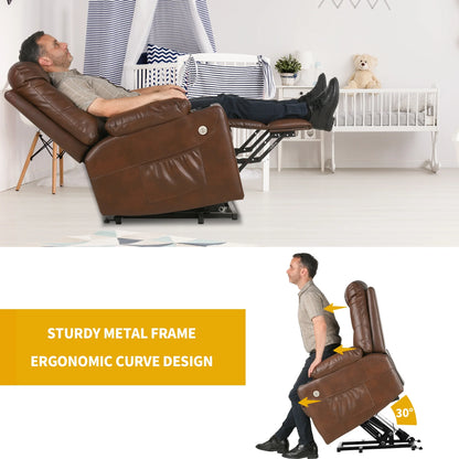 Power Lift Recliner Chair Heated PU Leather with Massage, Brown