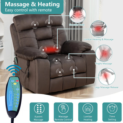 Oversized Massage Recliner Chair with Heat,  Large Electric Power Lift Recliner Chair for Big and Tall and Elderly with Hidden Cup Holder, 350Lb, Home Theater Accent Chairs, Dark Brown