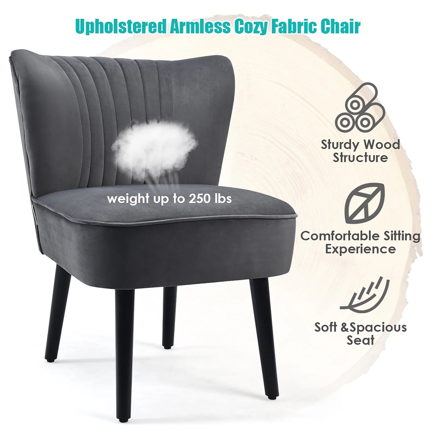 Set of 2 Armless Accent Chair Upholstered Leisure Chair Single Sofa Turquoise\Stone Grey\ Dark Grey