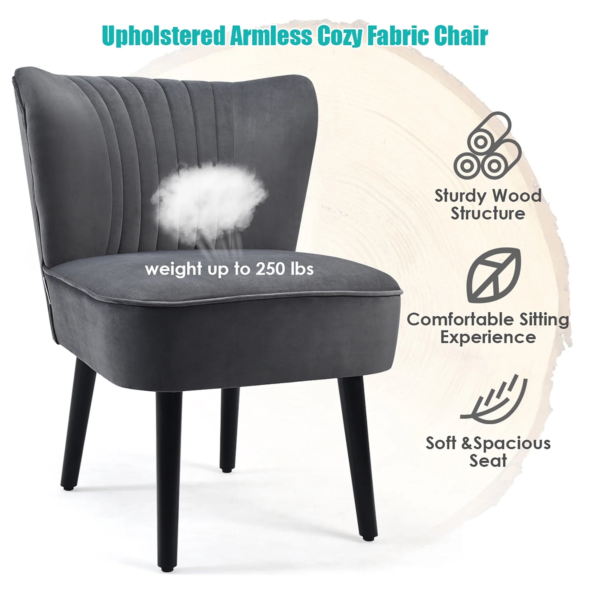 Set of 2 Armless Accent Chair Upholstered Leisure Chair Single Sofa Turquoise\Stone Grey\ Dark Grey