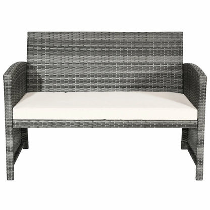 4PCS Rattan Patio Furniture Set Garden Sofa Cushioned Seat Mix Gray Wicker