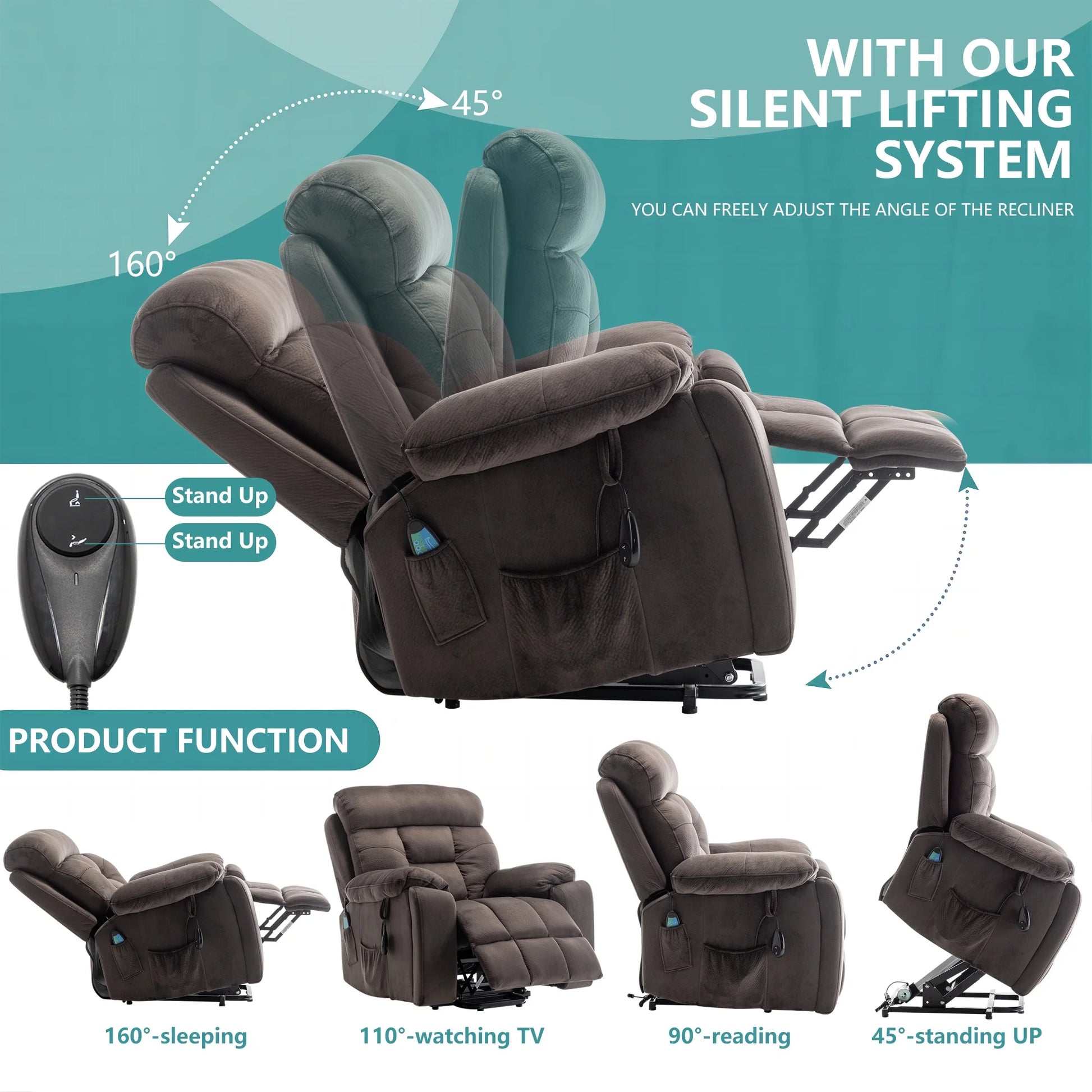 Oversized Massage Recliner Chair with Heat,  Large Electric Power Lift Recliner Chair for Big and Tall and Elderly with Hidden Cup Holder, 350Lb, Home Theater Accent Chairs, Dark Brown
