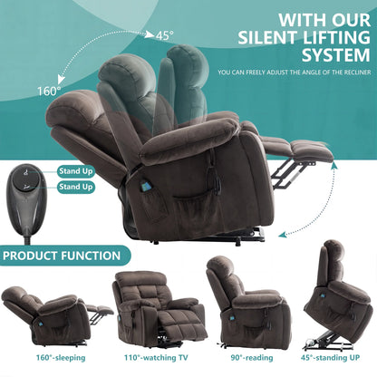 Oversized Massage Recliner Chair with Heat,  Large Electric Power Lift Recliner Chair for Big and Tall and Elderly with Hidden Cup Holder, 350Lb, Home Theater Accent Chairs, Dark Brown