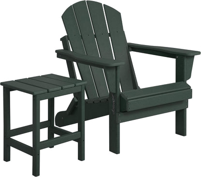 WO Home Furniture Adirondack Chair Table Set of 2 PCS Outdoor Folding Chair W Side Table Weather/Uv Resistant for Lawn, Garden, Bon Fire, Balcony (Dark Green)