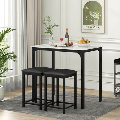 3 Piece Counter Height Dining Set Faux Marble Table and 2 Chairs Kitchen Bar