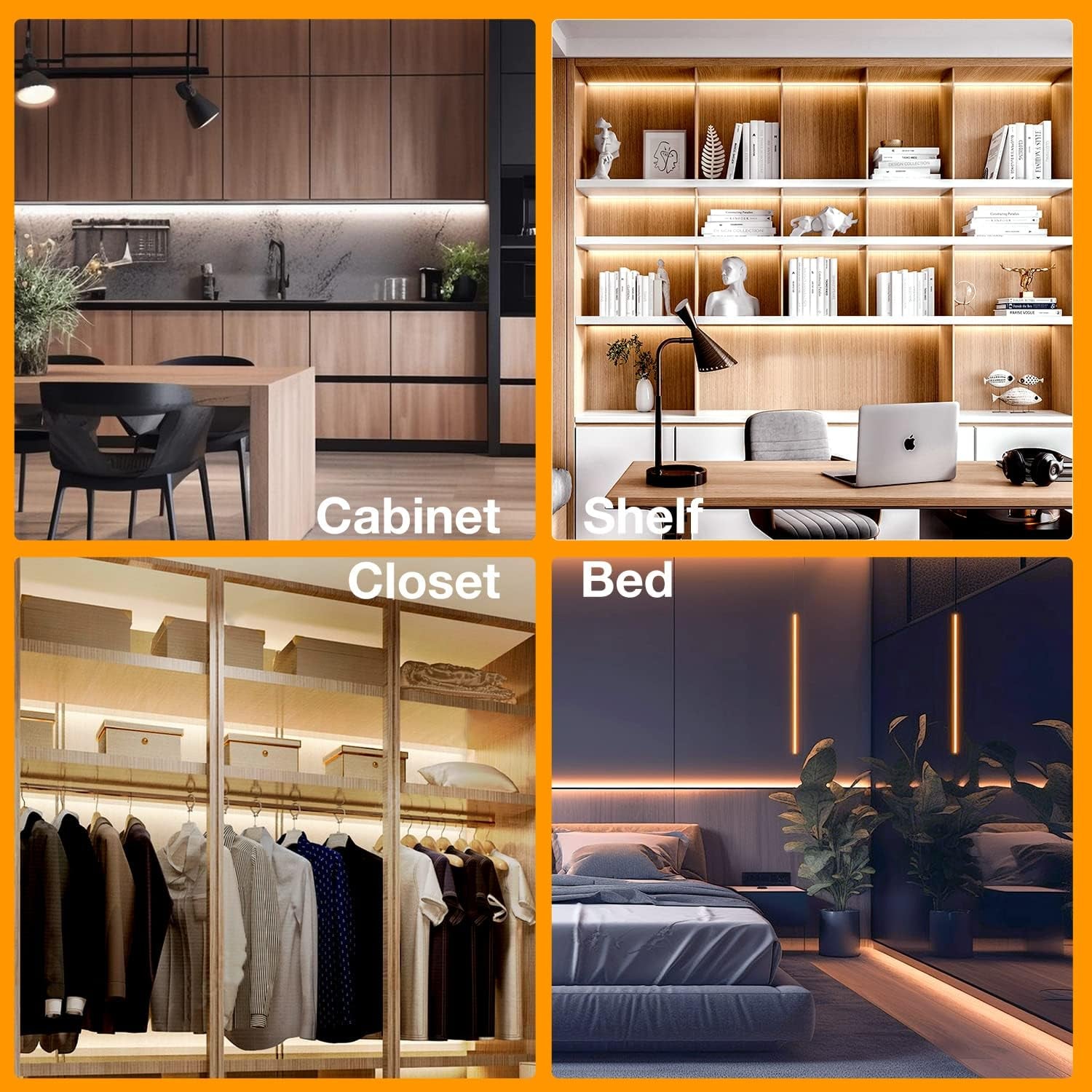 Motion Sensor LED Strip Lights - 10Pcs under Cabinet Kit with App & RF Remote Control, Dimmable 2700K-6500K Lighting for Kitchen, Counter, Shelf, Dusk to Dawn Night Light - 16.4Ft