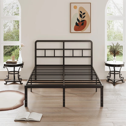 16 Inch King Size Bed Frame with Headboard, 16 Inch Metal Platform No Box Spring Needed Heavy Duty Steel Slat Mattress Foundation/Easy Assembly/Noise Free/Black