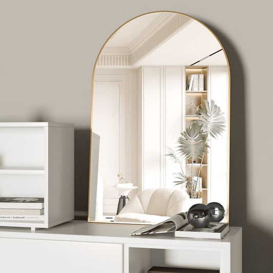 Wall Mounted Mirror, Arched Wall Mirror for Bathroom, 24"X36" Arch Bathroom Mirror Has Metal Frame, Gold Vanity Mirror Decor for Mantle, Bathroom