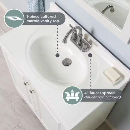 31 In. Single Sink White Bath Vanity with White Cultured Marble Top (Assembled)