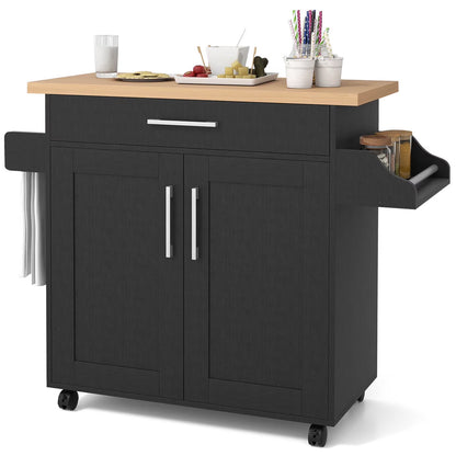 Rolling Kitchen Island Cart Storage Cabinet W/ Towel & Spice Rack White