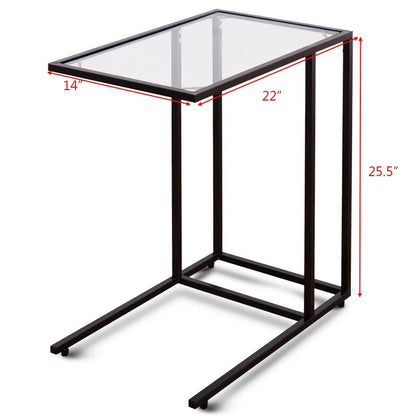 Coffee Tray Side Sofa End Table Ottoman Couch Stand TV Lap Snack W/Glass Top New