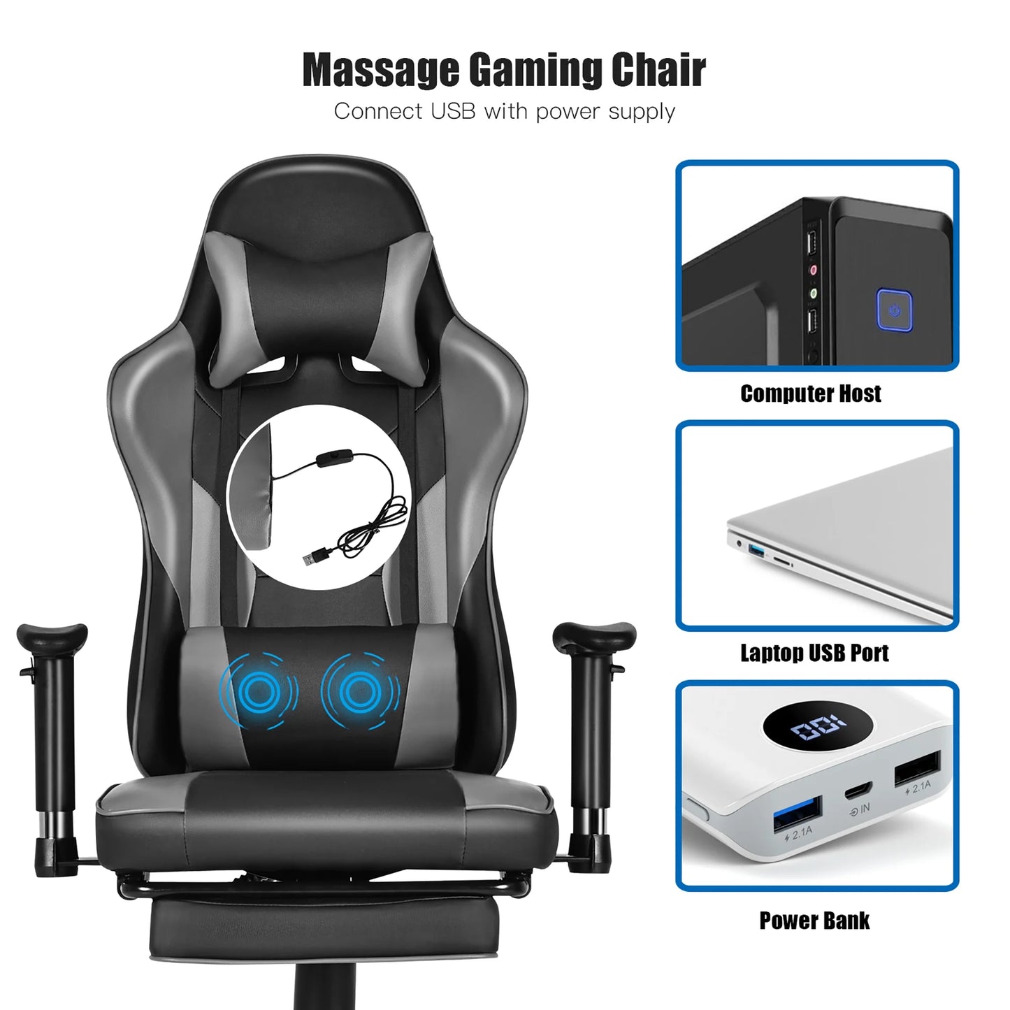 Gaming Chair Racing High Back Office Chair W/ Footrest Black