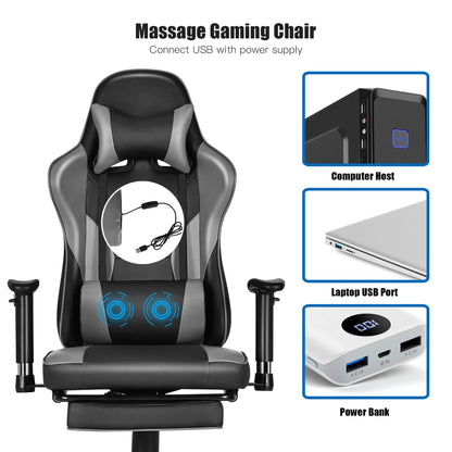Gaming Chair Racing High Back Office Chair W/ Footrest Black