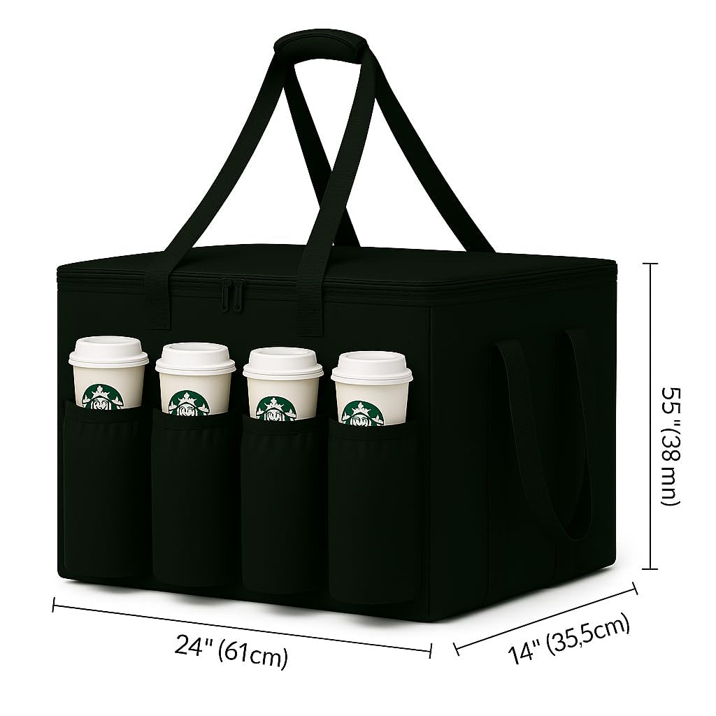 Catering Bag for Doordash 22X14X13 Hot Boxes Insulated Food Delivery Bag with Cup Holders/Drink Carriers Premium XXL, Great for Beverages, Grocery, Pizza, Commercial Quality Hot and Cold