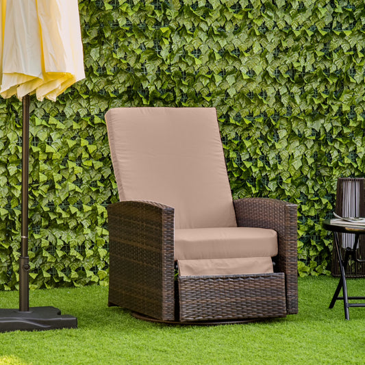 Reclining Rattan 360° Swivel Chair Patio Cushioned Recliner