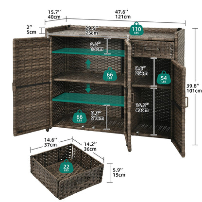 Outdoor Storage Cabinet Patio Wicker Bar Counter Table 2 Doors Backyard Patio