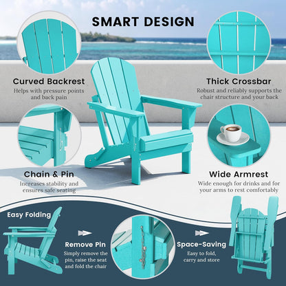 Westin Outdoors Laguna WO Home Furniture Adirondack Chair 2 PCS Set Outdoor Folding Patio Chair for Bon Fire Pit Garden Lawn Backyard Lounging Relaxing (Turquoise)