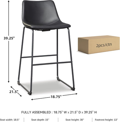Centiar Modern Faux Leather Pub Height Bucket Seat Barstool, 30" Seat Height, Set of 2, Black